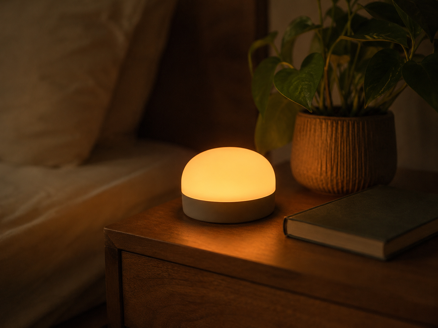 Lampe de chevet tactile sur une table de nuit